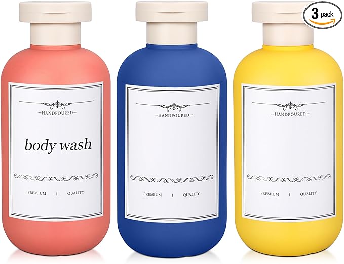 3 PACK Travel Shampoo Bottle, Empty Plastic Squeeze Bottles 6.8oz with Flip Cap, Lotion Container for Toiletries Travel Size Shampoo and Conditioner