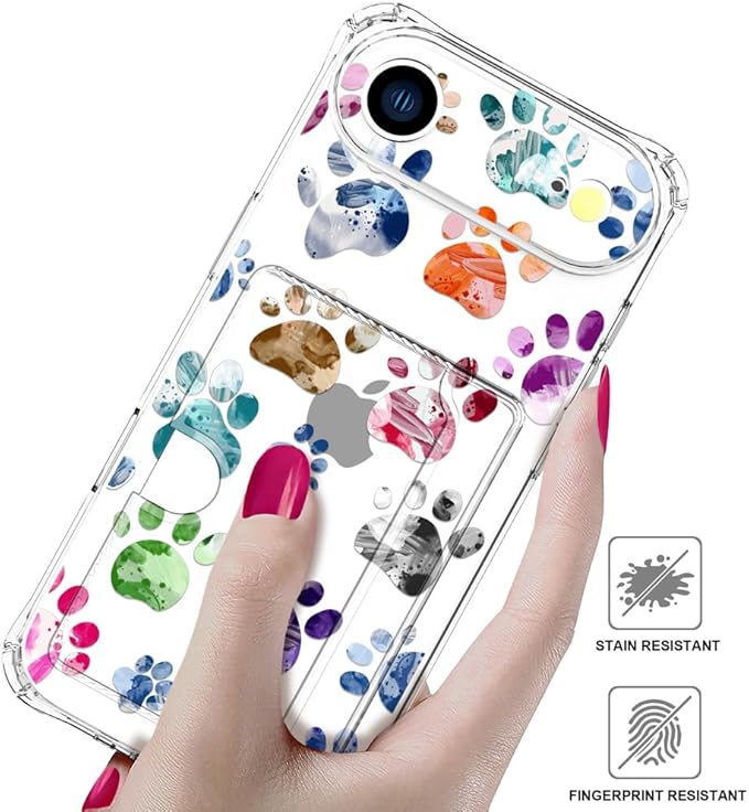 Compatible with iPhone 17 Air Case Card Holder for Women Cute Design,Wallet Phone Cases Transparent Cool Kawaii Protective (Clear Lovely Dogs Paws)