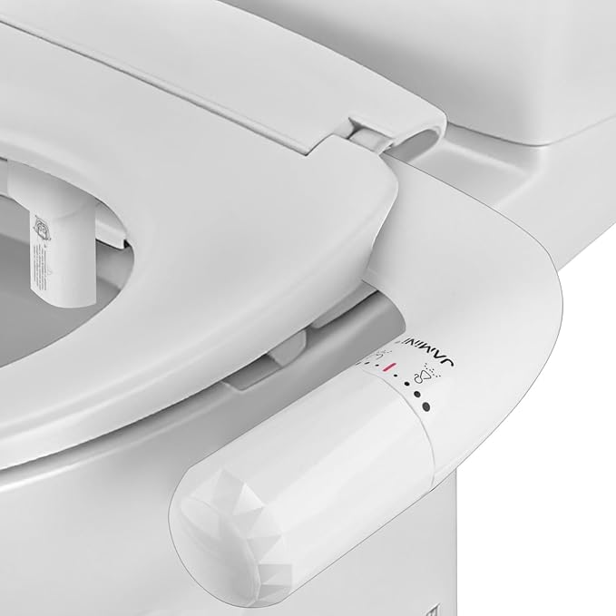 Jamini Left-Hand Ultra-Slim Toilet Bidet Attachment, Non-Electric, Dual Nozzles for Rear and Female Front Wash, Adjustable Single Cold Water Pressure, 0.23" Slim Profile, Detachable for Easy Cleaning