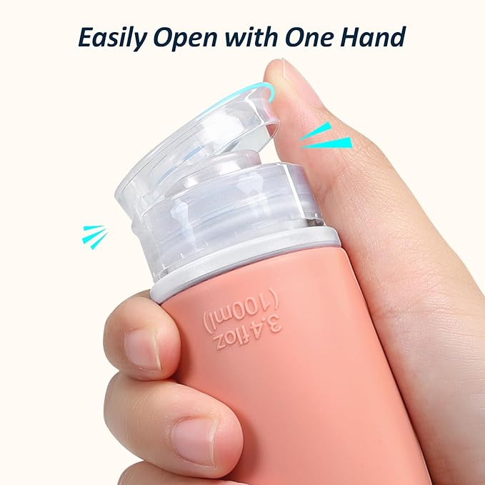 PACKISM TSA Approved Toiletry Bottles - 6 Pack Leak Proof 3.4oz Silicone Travel Bottles for Toiletries, Refillable Liquid Travel Accessories for Shampoo Conditioner Lotion Body Wash(BPA Free)