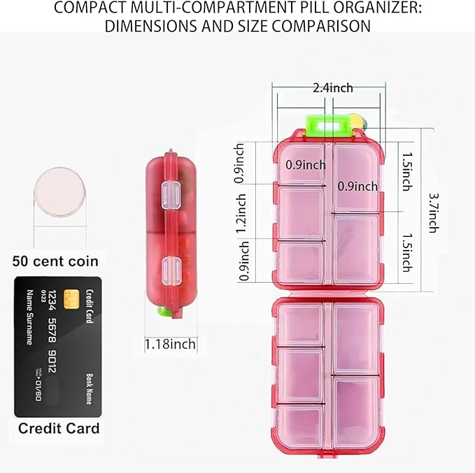 Pill Organizer with Medicine Labels Travel Daily Pill Container Mini Medication Organizer Storage Pill Organizer Travel Essentials Pill Case 7 Day (Pink & 161 Lables)
