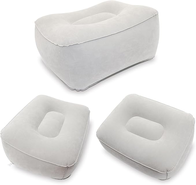Inflatable Foot Rest, Carseat Inflatable Foot Rest Pillow, Airplanes Inflatable Foot Rest Cars, Travel Footrest Pillow for Home Office,Trains (Grey 2 Count), 14.5" L×11.8" W×7.9”H