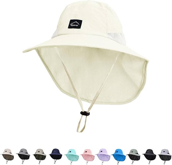 Outdoor Kids Sun Hat with Neck Flap UPF 50+ Quick Dry Beach Hats for Baby Boys Girls Age 2-12 Years Adjustable
