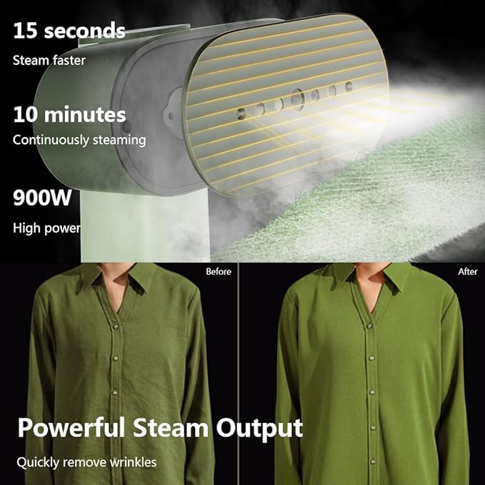 Nexdoo G6 Steamer for Clothes Portable 2-in-1 Travel Steamer Iron for Clothes, Just 0.7lbs Lightly, 10 Minutes of Continuous Steam, 900W Light Steamer for travel and home (green)