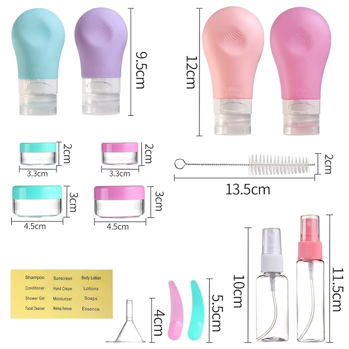 Gemice 16 Pack Travel Bottles Set for Toiletries, TSA Approved Travel Size Containers Leak Proof Silicone Squeezable Travel Accessories 2oz 3oz for Shampoo Conditioner Lotion Body Wash