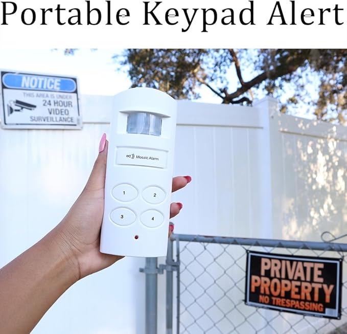 Loud 135db Keypad Motion Sensor Alarm Siren for Garage, Shed. Portable Cordless Battery Operated Travel PIR Motion Detector Alert. Freestanding Indoor Infrared Home Security Intruder Burglar Alarm