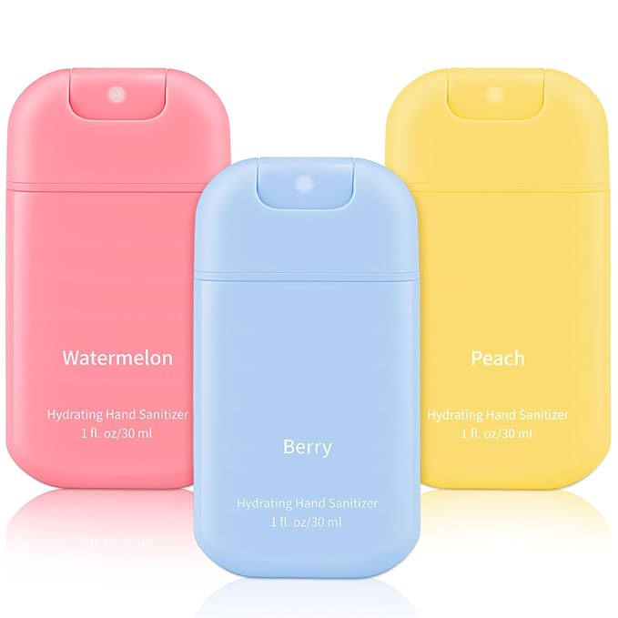 3 Pcs Power Mist Hydrating Hand Sanitizer Spray Bulk with Keychain Travel Size Hand Sanitizer Pocket 1 Fl. oz Spray Bottle for Daily Use Family Friends Teacher Nurse Employee Appreciation Gifts