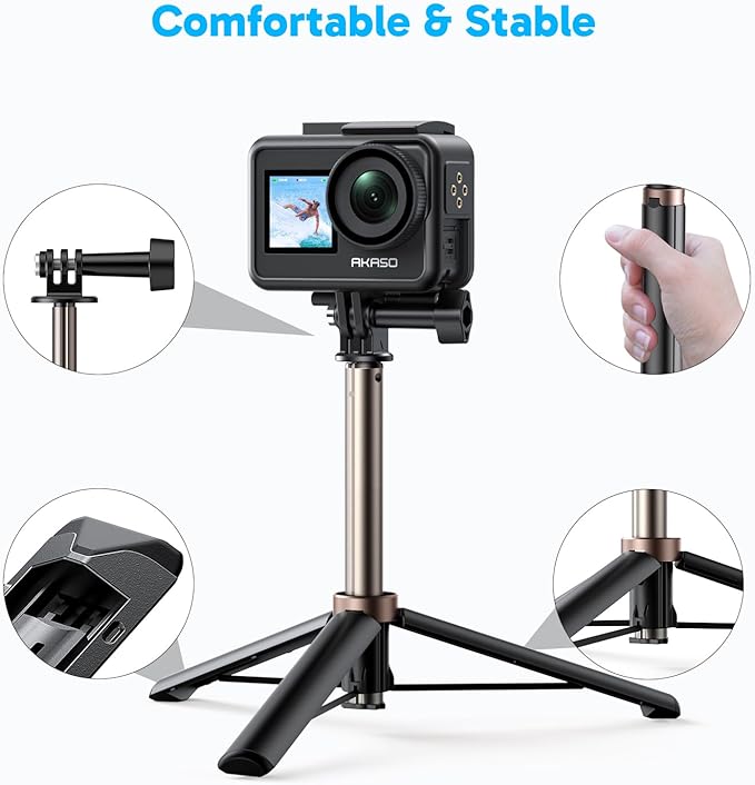 AKASO 60cm Selfie Stick Extendable Tripod Stand Compatible with AKASO, SJCAM, GoPro Hero 13/12/11/10/9/8/7/Max, DJI Osmo Action 5/4/3, and Other Action Cameras