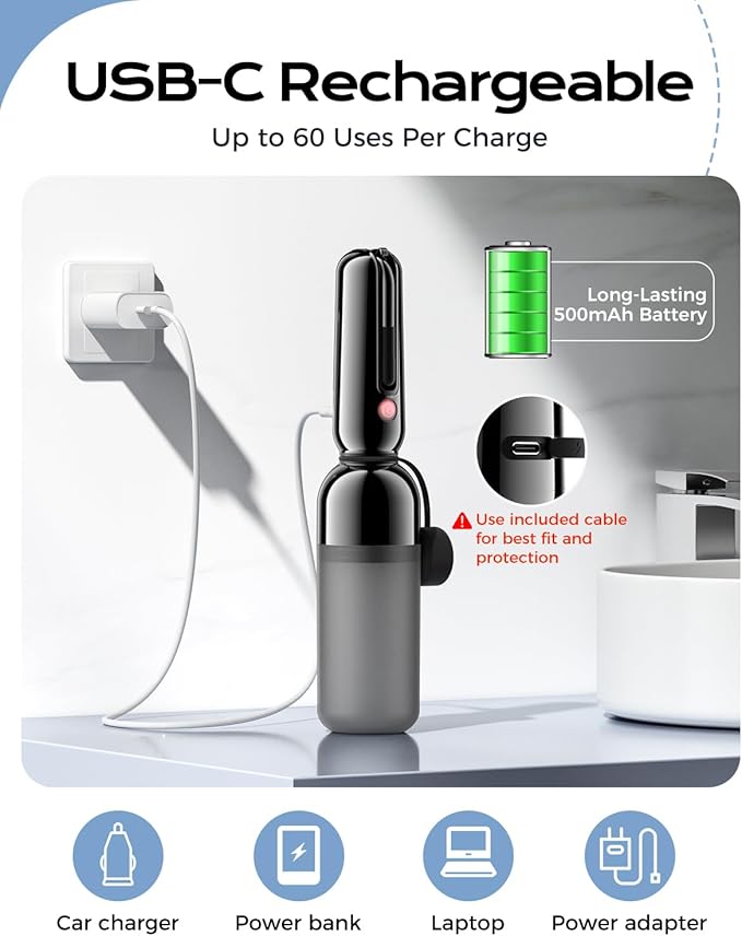 ESSAGER Portable Bidet for Travel, Foldable & Rechargeable Handheld Sprayer–Waterproof with 2 Pressure Modes, 350ml Expandable Bottle for Women, Men, Baby, Postpartum & Personal Hygiene(Black)