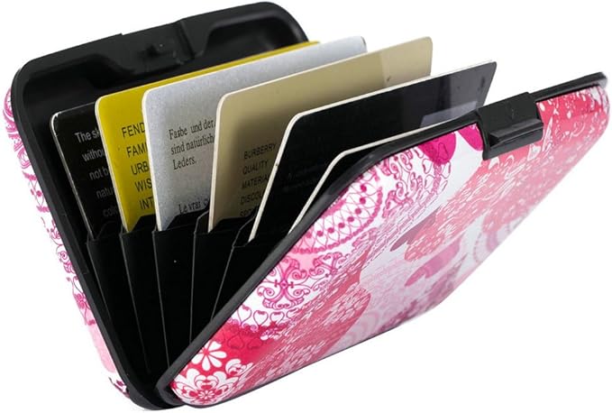 ELFISH Mini RFID Aluminum Wallet Credit Cards Holder Business Card Case Metal ID Case for Men Women (Heart)