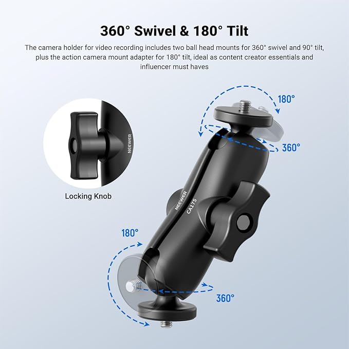 NEEWER Motorcycle Bicycle Handlebar Clamp Holder Magnetic Car Mount Accessories Kit Compatible with Insta360 X5 X4 X3 GoPro DJI AKASO Action Cameras, 360° Ball Heads for POV Video Recording, CA175