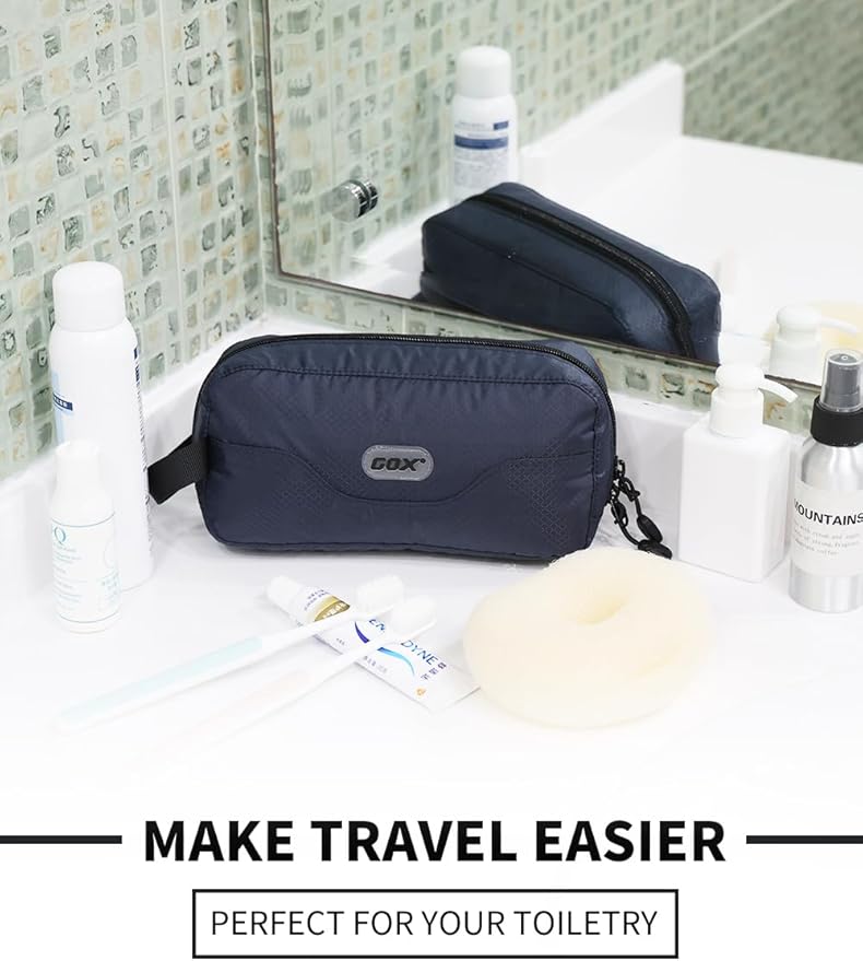 GOX Travel Small Toiletry Bag for Men Nylon Dopp Kit Medicine Bag Travel Organizer Pouch Shave Kits for Teens Toiletry Essentials Bathroom Compact (Navy, 7.9 * 3.7 * 2 Inches)