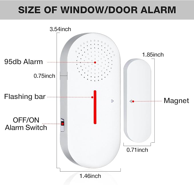 Door Window Alarm, 95DB Door Alarms for Kids Safety, Wireless Sensor Door Window Burglar Alarm-Window Pool Alarms for Home (2 Pack)