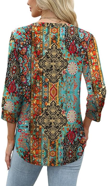 OFEEFAN Womens Tops 3/4 Sleeve Henley Shirts for Women Summer Outfits Fashion Clothing