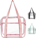 SxoSyo Clear Makeup Bags Large Transparent Travel Toiletry Bag for Women with Handle Cosmetic Bathroom Organizer PVC Zipper Beach Handbag (pink)