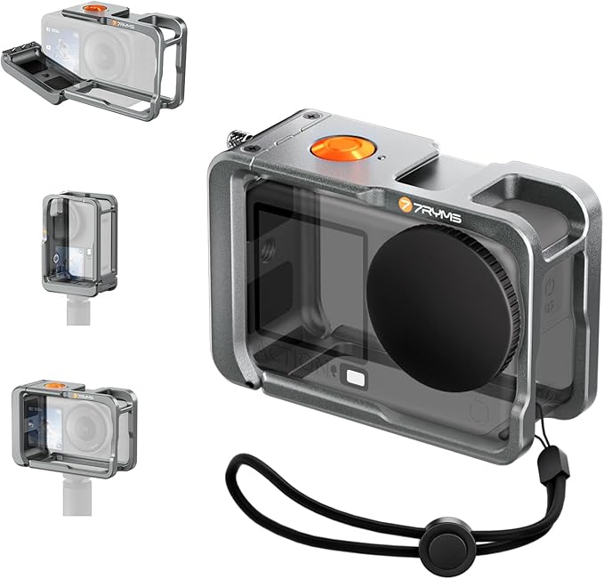 7RYMS 7RIG SC1 Action Camera Cases for DJI Osmo Action 6, Full Metal Protective Frame with Lens Cover, Wrist Strap, Cold Shoe, 1/4" Screw, DJI Osmo Action 6 Accessories for Cycling, Climbing, Skiing