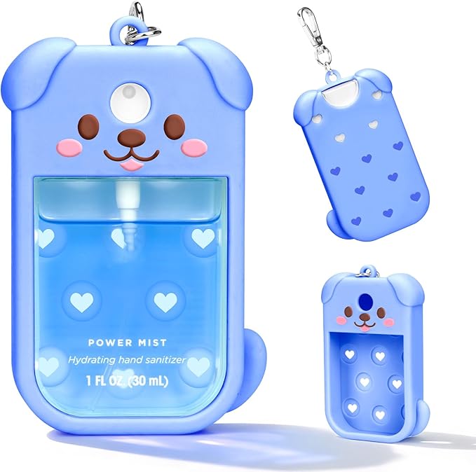 Dog Silicone Case for Touchland Hand Sanitizer Spray with Keychain, Compatible with Power Mist & Glow Mist 1 FL Oz/30ML for Touchland Case, Cute Travel Cover Sleeve