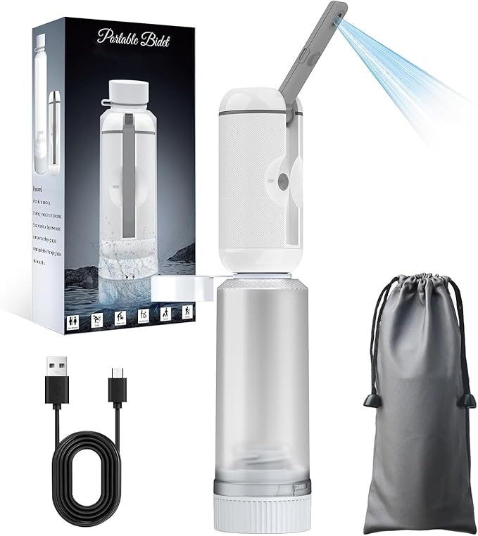 Portable Bidet for Travel, Rechargeable Travel Bidet Sprayer Fits Various Sizes of Water Bottles, Waterproof High Pressure Handheld Bidet for Women Men Personal Hygiene, Beige