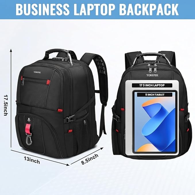 YOREPEK Travel Backpack for Men Anti Theft, Slot Fit for Air Tag ＆ RFID Blocking, Airline Approved, Insulated Pocket, Water Resistant Backpack for Men Fit 17 inch Laptop, Black