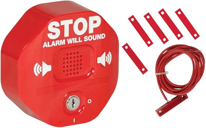 Safety Technology International, Inc. STI-6402 105 dB Exit Stopper® Multifunction Door Alarm for Double Doors with on/Off Switch and 9 Volt Battery, red
