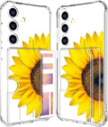 Compatible with Samsung Galaxy S24 / S25 Case Card Holder for Women Cute Design,Wallet Phone Cases Transparent Cool Kawaii Protective (Clear Sunflower Sun Flower)