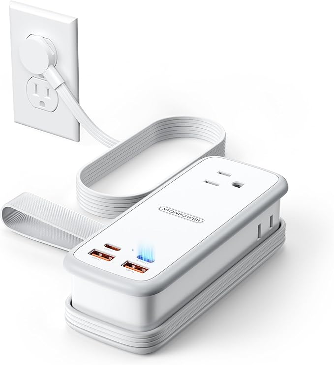 NTONPOWER 100W GAN Ultra Travel Power Strip, 7-in-1 USB C Charging Station with 3 Outlets 4 USB (2 Fast Charge)& 5ft Extension Cord, Compact Desktop Charger for MacBook, iPhone, Cruise, Office, White