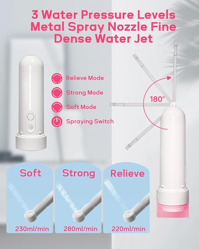 Portable Bidet - Handheld Travel Bidet with 3 High Spraying Modes, USB-C Rechargeable and IPX7 Waterproof for Women and Men Personal Hygiene Cleaning/Soothing Postpartum Care
