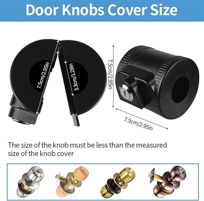 Child Proof Door Knob Cover Lock for Dementia Elderly Safety - Universal ABS Plastic Lock-Out Device for Bedroom, Bathroom, Gas Valve & Outdoor Faucets (Fits Most Circular Knobs)-2 Pack
