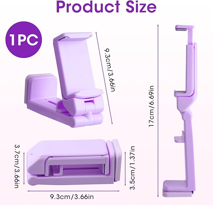 Airplane Phone Holder, Foldable Phone Holder for Airplane Seat Back Luggage Pole Desk 360° Rotation for Multi-Directional Viewing, Travel Essentials Holds Cell Phones (Purple 1pcs)