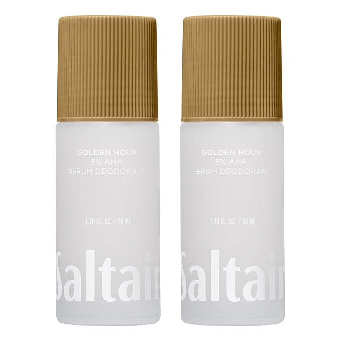 Saltair Serum Deodorant 2 Pack – 5% AHA – Aluminum-Free Odor Control for Women & Men – Mandelic Acid Deodorant with Lactic Acid – Golden Hour Scent – 2x 1.7oz Travel Roll On