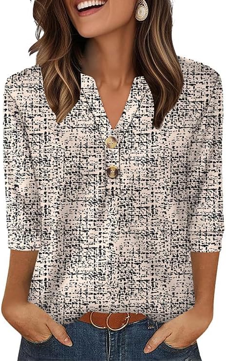 OFEEFAN Womens Tops 3/4 Sleeve Henley Shirts for Women Summer Outfits Fashion Clothing