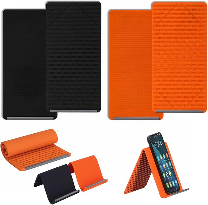 Portable Foldable Silicone Phone Holder, Universal Flexible Cell Phone Stand for Phone & Tablet, Fully Adjustable Cellphone Stand for Desk, Portable Airplane Gadgets Long Travel Essentials (Set)