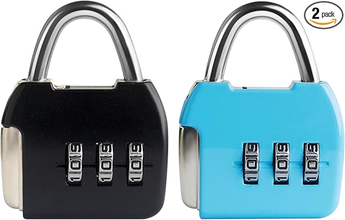 Small Combination Lock, 3 Digit Combo Luggage Locks, Travel Lock with Code, Small Padlocks for Suitcase, Backpack, Zipper, Bag, Tool Box, Diary, Mini Locker (Black+Blue, 2-Pack)