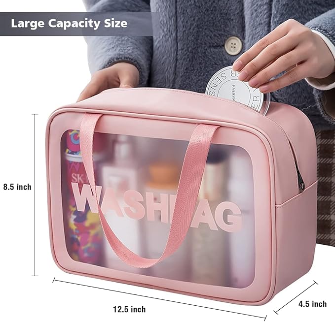 DAPOWER Travel Toiletry Bag for Women, Matte Translucent Toiletry Bag with Handy Handle, Makeup Cosmetic Organizer Bag for Travel Toiletries Accessories (Pink)