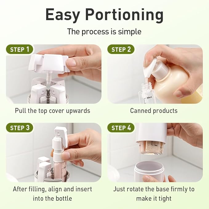 AprYew 4 in 1 Travel Dispenser Bottles Refillable, 4 Pack 30ML Travel Bottles for Toiletries, Travel Size Shampoo and Conditioner Bottles,for Vacation Business Trip (Green)