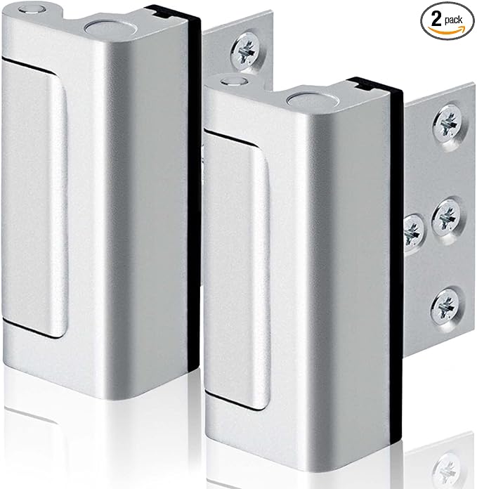 GreaTalent 2PACK Home Security Door Reinforcement Lock Childproof, Add High Security to Home Prevent Unauthorized Entry, Aluminum Construction Finish, Frame Lock, Silver