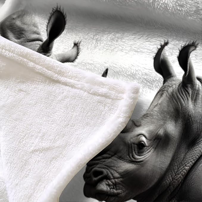 Rhinoceros Blanket Twin Size, African Animal Fleece Blanket for Couch Bed Sofa, Wild Animals Blankets and Throws, Dimgray Super Soft Cozy Plush Flannel Blanket 70x90, Decor & Gift
