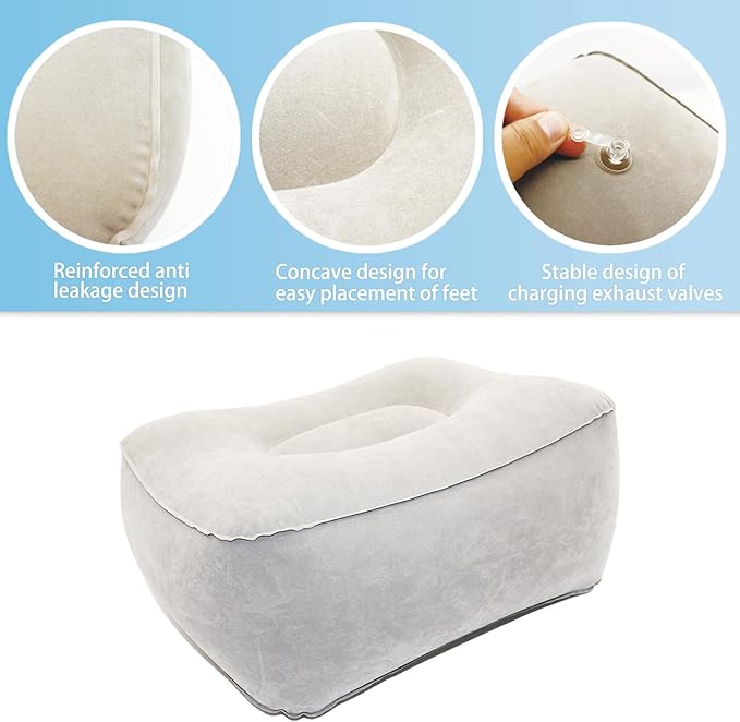 Inflatable Foot Rest, Carseat Inflatable Foot Rest Pillow, Airplanes Inflatable Foot Rest Cars, Travel Footrest Pillow for Home Office,Trains (Grey 2 Count), 14.5" L×11.8" W×7.9”H