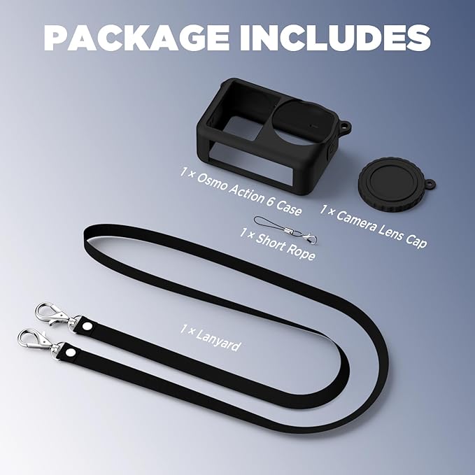 Case for DJI Osmo Action 6 with Lanyard, Soft Silicone Non-Slip Anti-Drop Wear-Proof and Washable Action Camera Protector Case Compatible with DJI Osmo Action 6 Accessories (Black)
