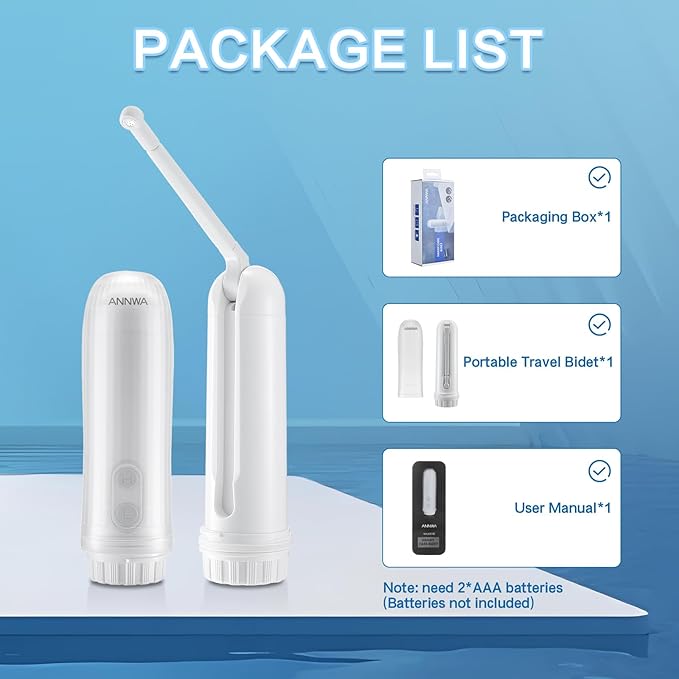 Portable Bidet for Travel 140mL Nozzle 180° Adjustment IPX6 Electric Handheld Bidet for Personal Hygiene Cleaning, Baby Wash, Postnatal Care, Perineal & Hemorrhoid Treatment(NHJ001E)