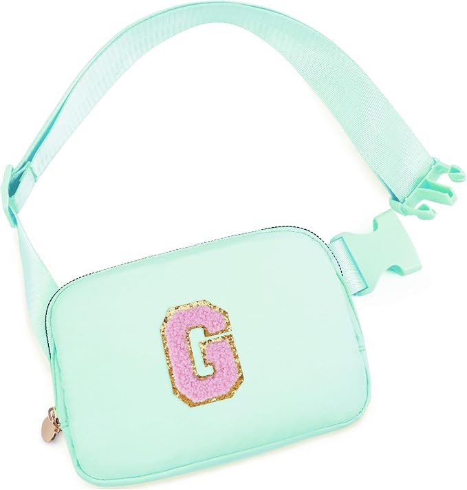 Uygafly Belt Bag Fanny Pack Crossbody Bags with Initials Letter Patch Cute Stuff Birthday Gifts for Teenager Girls Trendy Stuff for Teens | Light Green,G