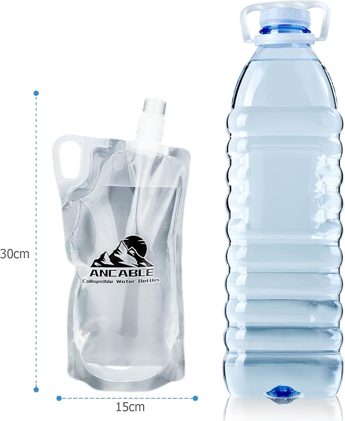 Ancable 1L Hiking Collapsible Water Bottles, 8-Pack 33OZ BPA-Free Foldable Backpacking Water Bottle for Travel Camping Hiking