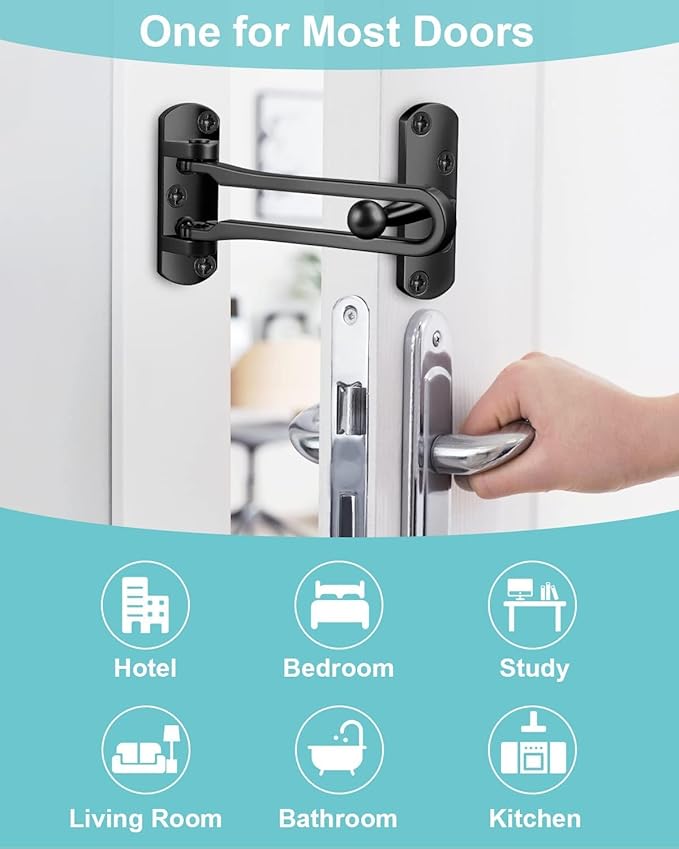 Swing Bar Door Lock Latch - Door Security Sliding Bars for Home Hotel Child Proof Safety Locks Reinforcement Door Stopper Door Guard for Indoor and Front Gate Thicken Solid Aluminium 1Pack