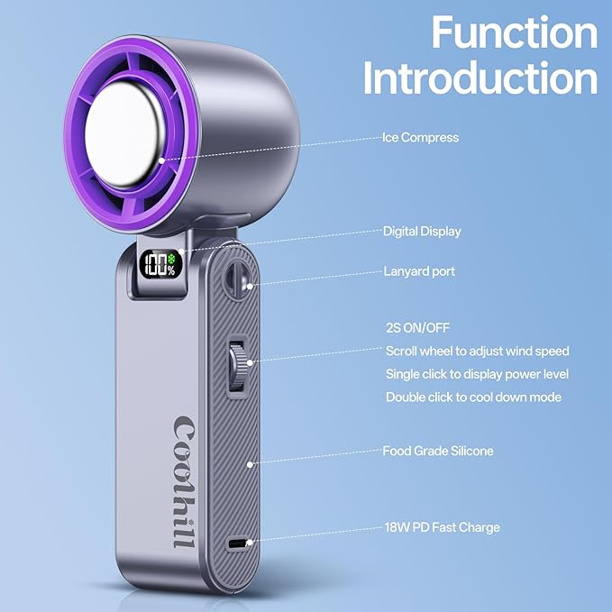 Handheld Portable fan with Turbo Cooling - Hand Held Fan Rechargeable, 1-199 Speeds, Up to 12Hrs Battery Life, Powerful Mini Personal fan for Travel, Outdoor, Beach & Makeup