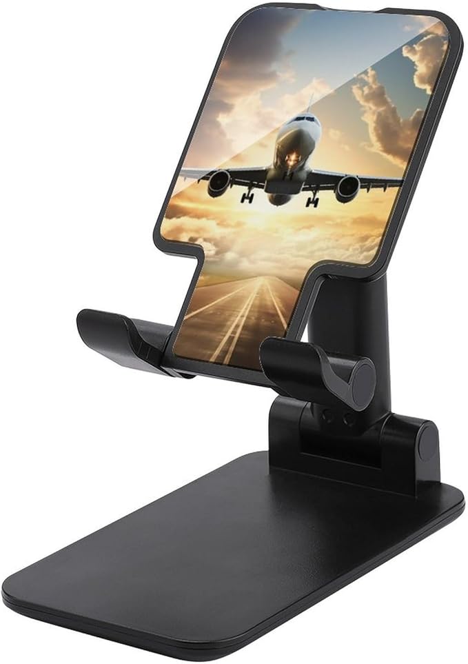 Adjustable Cell Phone Stand for Desk Foldable Mobile Airplane Phone Holder Cradle Dock Fit 4.0-8.0 Inch Smartphones Portable Travel Essentials Office Desktop Accessories Decor
