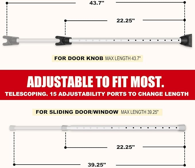 Securityman Door Security Bar with Alarm | Sliding Door Security | Door Stopper (120 dB Extra Loud Alarm) Enjoy Peace of Mind with Durable, Heavy Duty Door Jammer Door Stop Alarm Stick Inside