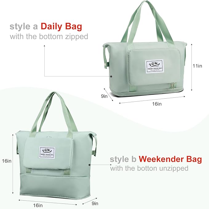 ZGWJ Travel Tote Bags, Expandable Overnight Weekender Bag for Women Foldable Carry-On | Expandable, Overnight, Foldable, Carry-On