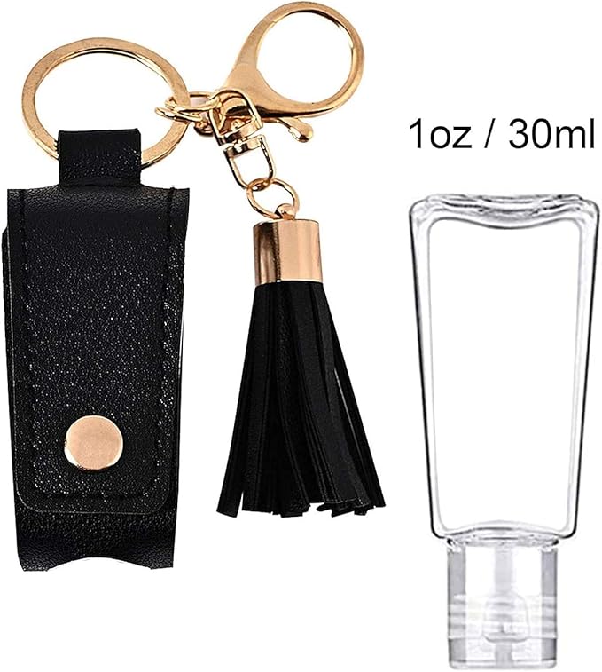 Milcraft Portable Empty Travel Bottle Keychain Hand Sanitizer Bottle Holder 3 Pack 1oz / 30ml Small Squeeze Bottle Refillable Containers for Toiletry Shampoo Lotion Soap (Black+Grey+Khaki)