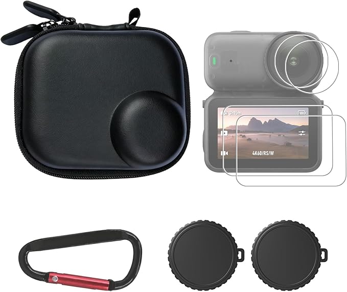 Osmo Nano Accessories Kit, Mini Carrying Case for DJI Osmo Nano PU Portable Storage Bag, 2pcs Silicone Lens Cap, Lens Screen Protectors (4 Pack) Comatible with DJI Nano Camera