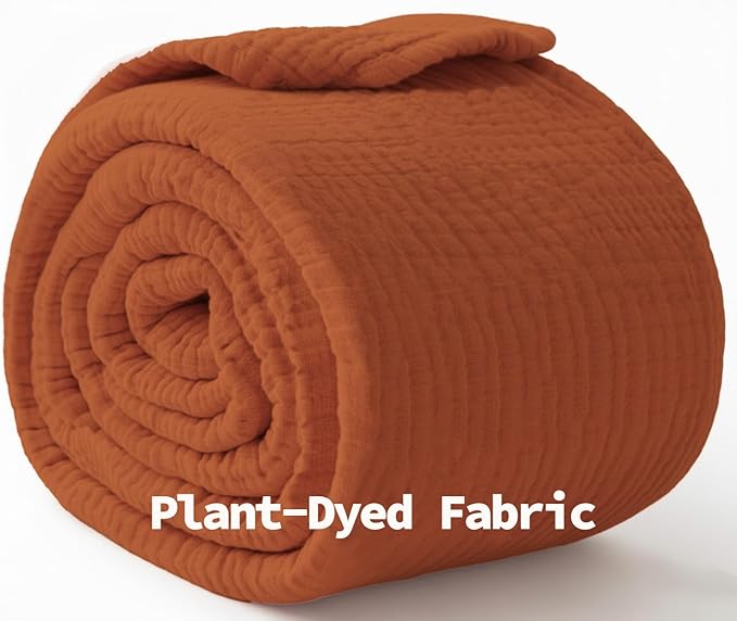 KyraHome 100% Cotton Throw Blankets for Adults, 60"x80" Muslin Blankets for Couch, Picnic, Plant-Dyed, Lightweight Breathable Blanket, All Season, (Terracotta/Burnt Orange)